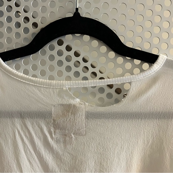 Chaser Silk Distressed Dropped Shoulder Rounded Hem Top Size Medium in White - Picture 6 of 8
